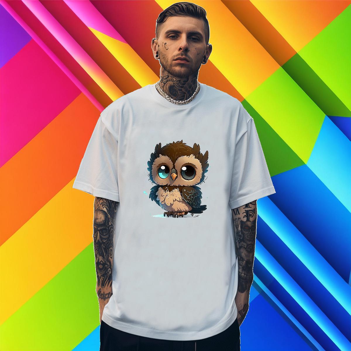Classic T Shirt For Man Owl O Neck Short Sleeves Outdoor Cartoon Printing L-4XL 100% Cotton 230g Tshirts 2024 DIY Polos