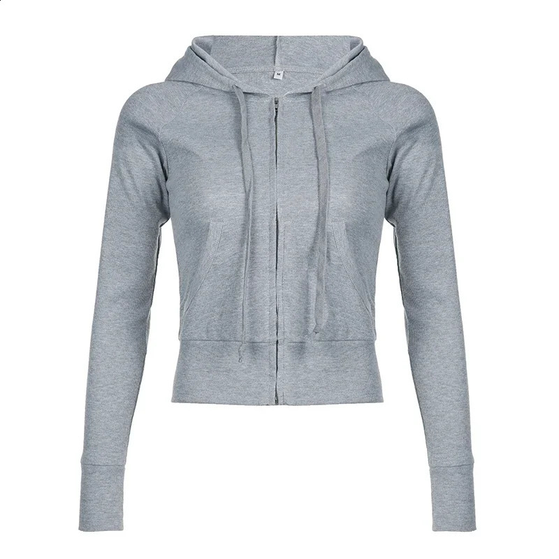 Y2k Aesthetic Vintage Zipper Hooded Hoodies Women Solid Color Long Sleeve Grunge Ribbed Sweatshirt Harajuku Casual Pullovers 240812