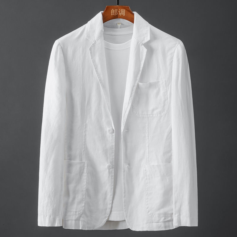 White cotton linen suit mens spring and summer solid color slim fit casual business thin jacket comfortable breathable 240812