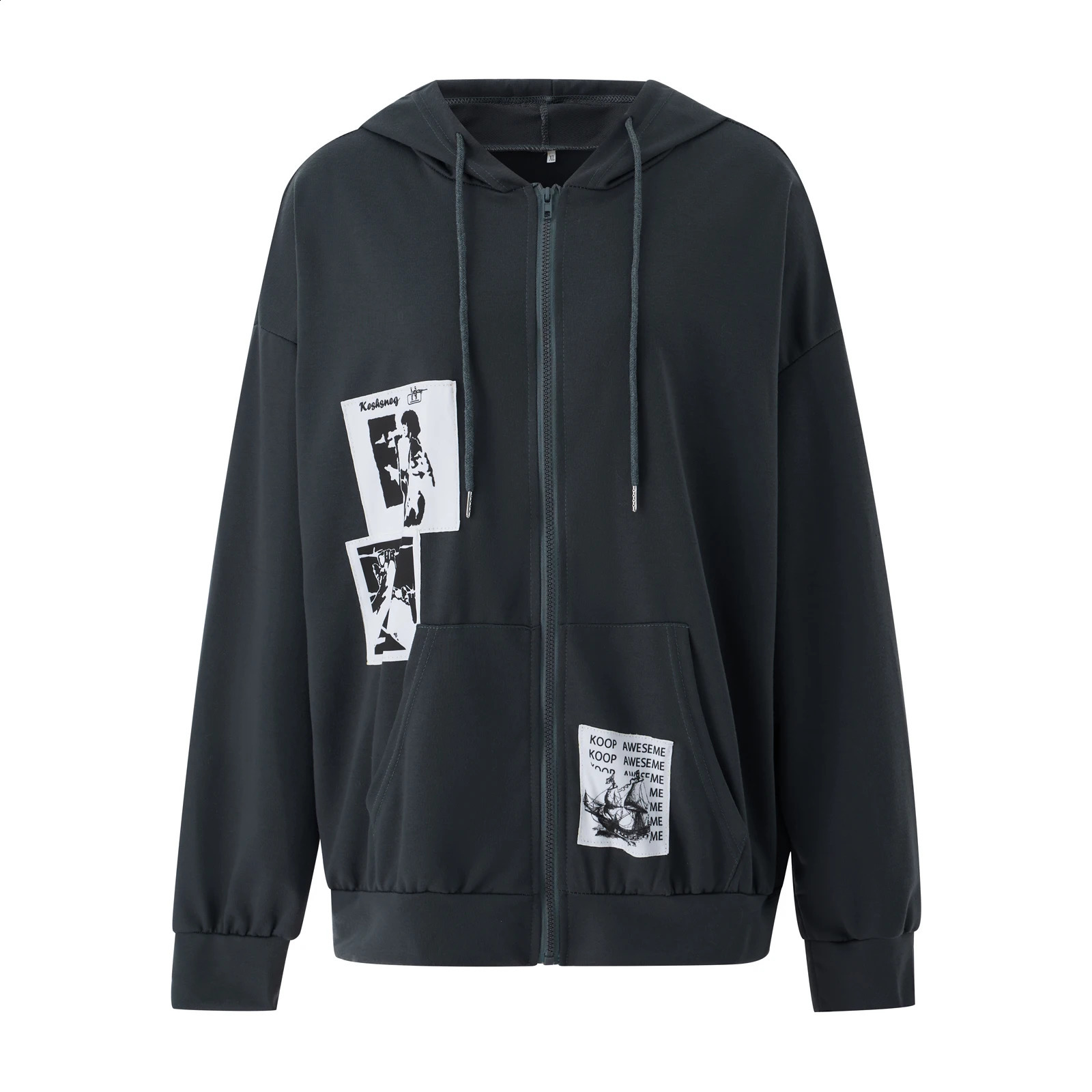 Womens Y2K Zip Up Hoodie Vintage Graphic Oversized Aesthetic Sweatshirt Long Sleeve E-Girl 2000s Streetwear Jacket Y2k 240812