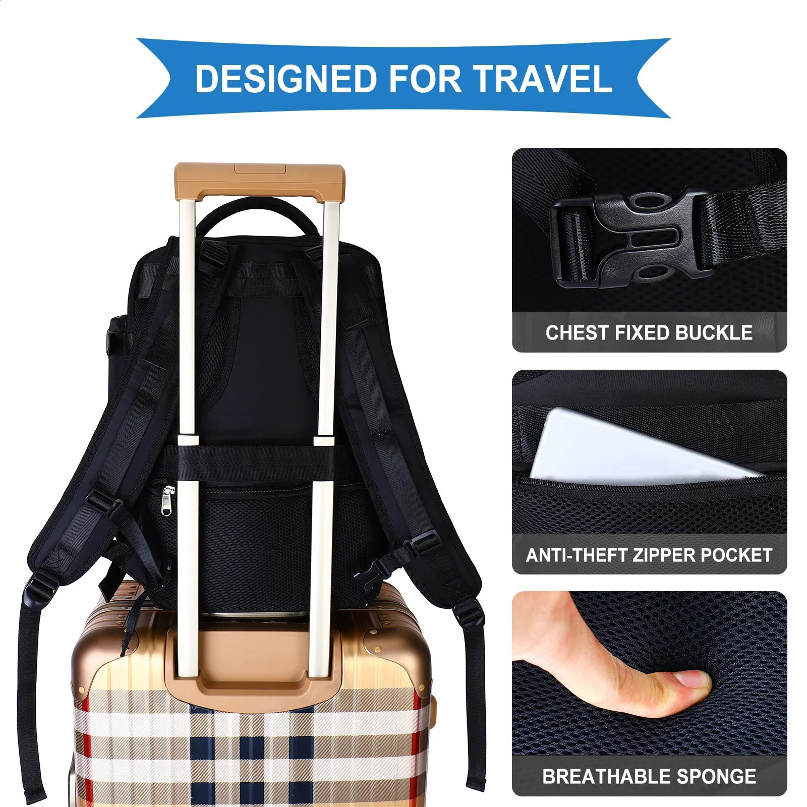 Travel backpack womens large capacity multifunctional luggage lightweight waterproof laptop bag with shoe pocket 240813