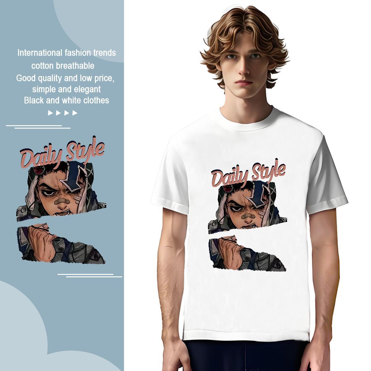 T-Shirts for Men 230g 100% Cotton portrait Casual Daily Wear Breathable Crew Neck White Plus Size Tshirts New Unisex Tops Tees