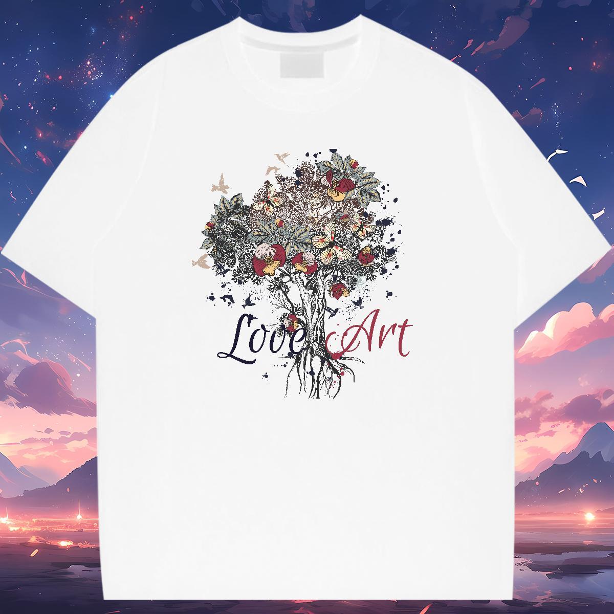 Cool tree T Shirts Men Street Casual Men Tees 230g Cotton Custom Breathable Short Sleeve Anime Tees Shirts