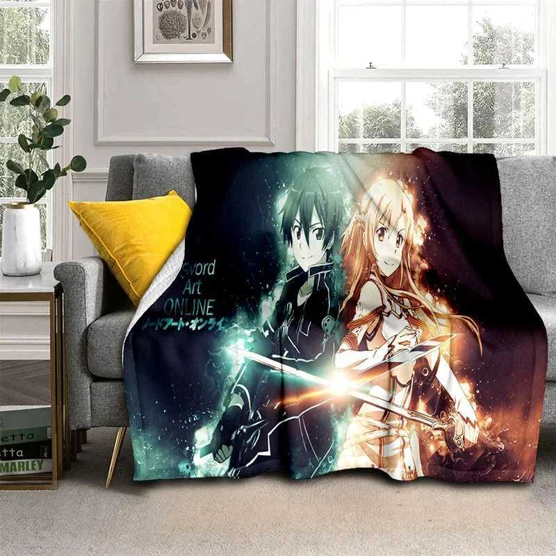 Sword Art Online SAO Novel Cartoon BlanketSoft Throw Blanket for Home Bedroom Bed Sofa Picnic Travel Office Cover Blanket KidsXJ240813
