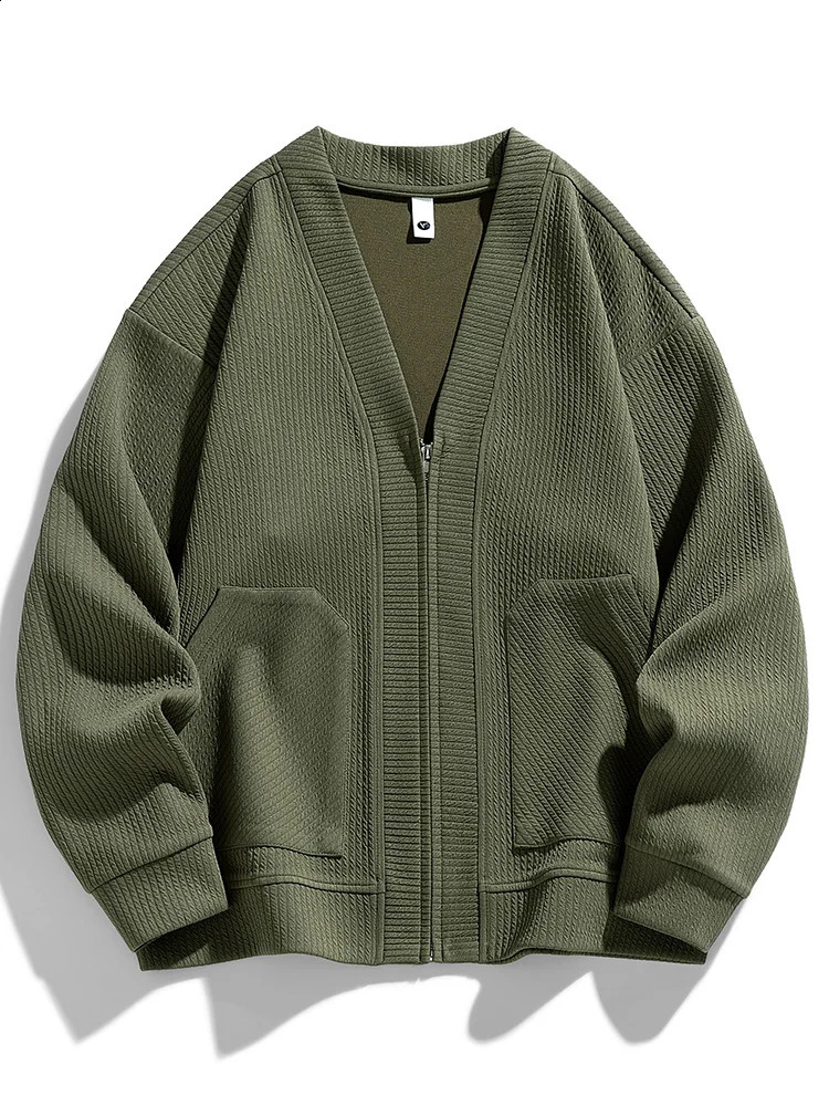 2024 Autumn Men Jacket Coat Pockets Cardigan Sweater Plus Size 6XL 7XL 8XL Oversize Black Zipper Loose Male Business Simple Thin 240812