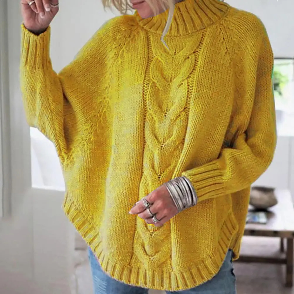 Women Top Harajuku Chic Sweater Autumn Office Lady Batwing Sleeve Yellow Sweater Jumpers Candy Color Loose Sweaters Twisted Pull 240813