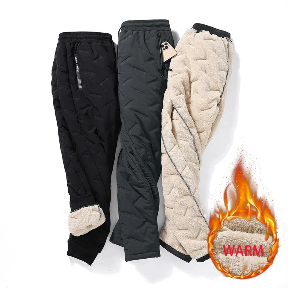 Winter Thick Fleece Pants Mens Plush Lambswool Thermal Sweatpant Fashion Daily Casual Waterproof Warm Trousers Loose Streetwear y240823