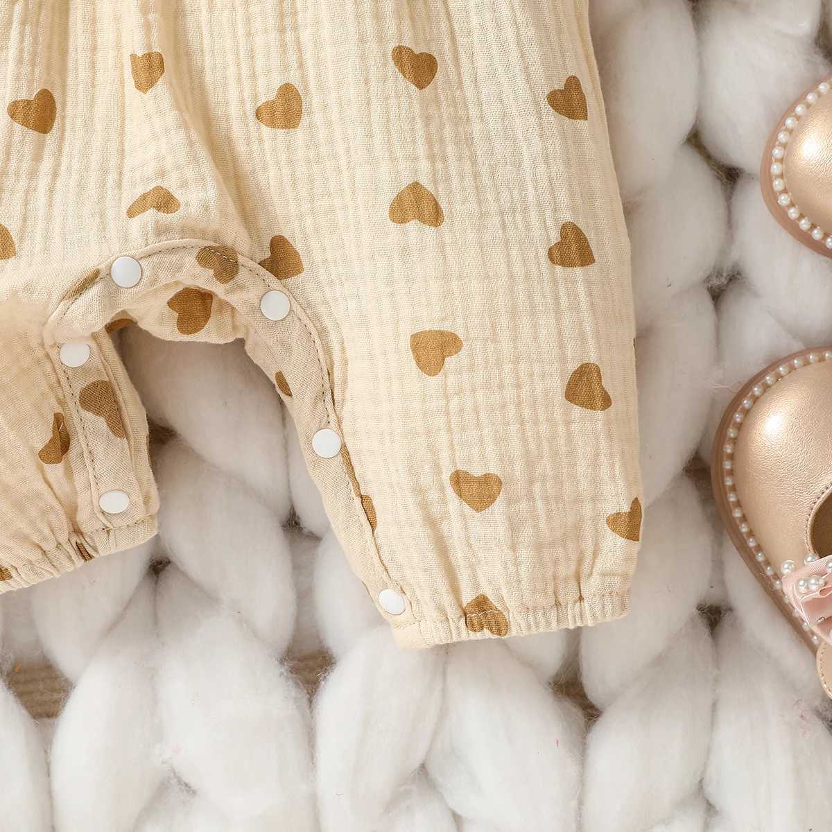 Baby Girls Summer Long Sleeve Printed Love with Bowknot for Casual Daily Cotton Jumpsuit W240812