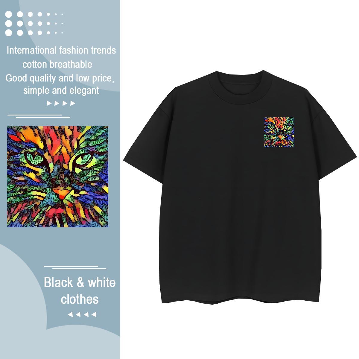 Fashion New Mens Tshirts cat High Street Hip Hop 230g 100% Cotton Tee Shirt Short Sleeve O-Neck TOP Quality T-Shirts Oversized