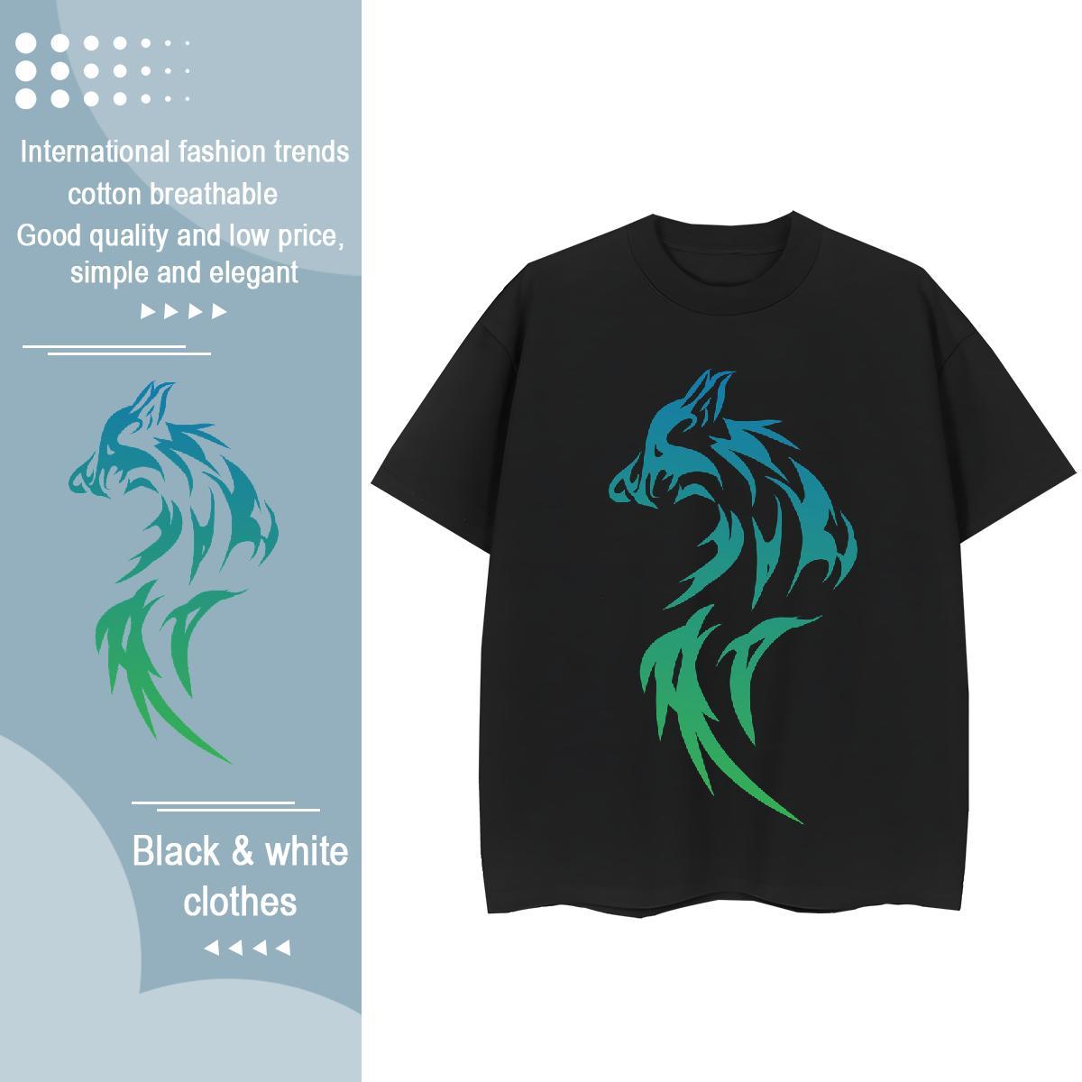 Popular T Shirts Men wolf Breathable Crew Neck Outdoor DIY Printed 230g Pure Cotton Men Clothes T-Shirt 2024 Tees Shirts