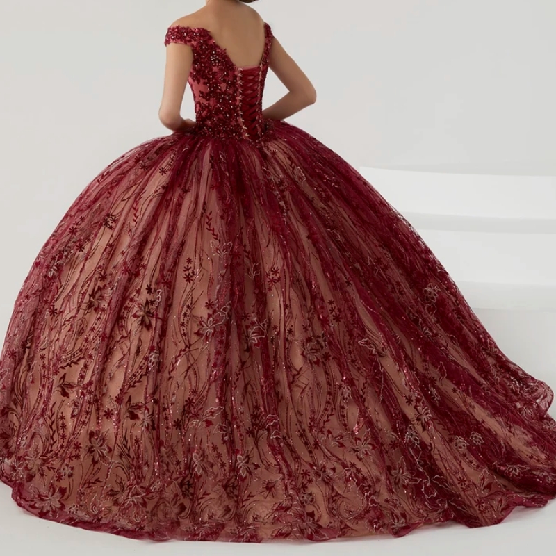 Red Quinceanera Dress 2025 Sparkly Beading Crystal Sequin Tull Quinceanera XV Sweet 16 Ball Gown Vestidos De 15 Anos