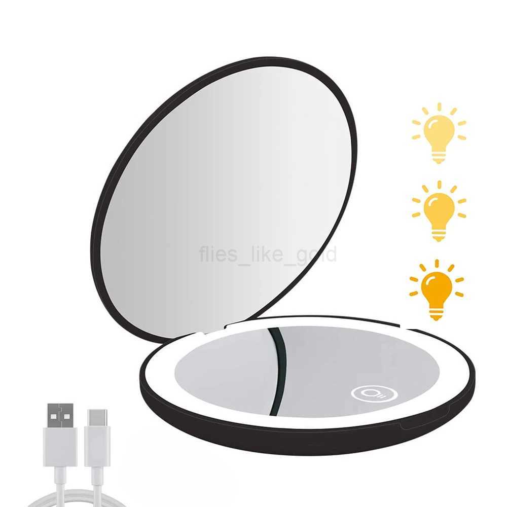Mini portable folding travel mirror LED light makeup mirror Compact mirror 10X magnifying glass Double sided beauty makeup round mirror W240813