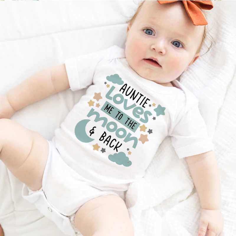 Auntie Loves Me To The Moon Back Baby Printed Childrens jumpsuit Summer newborn bodysuit Fun Auntie Baby Clothing Shower Gift W240812