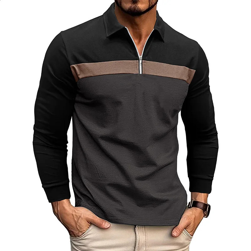 Polo Mens T-shirt in European and American Sizes Lapel Patchwork Polo Shirt Foreign Trade Mens Long Sleeved Shirt 240824
