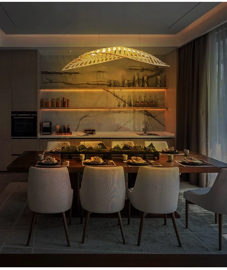 Nordic Minimalist Creativity Wabi Sabi Wood Art Fish Bone Chandelier Restaurant Bar Cafe Dining Room Home Decor Pendant Lights