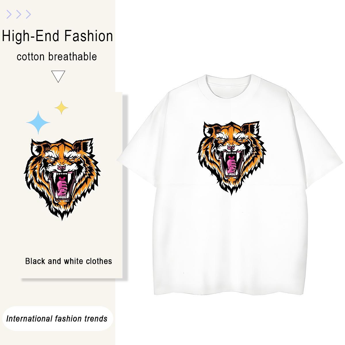Loose Fit Men Tshirts Daily Wear 230g Pure Cotton DIY Anime Short Sleeve Soft tiger T-Shirts for Men Fashion Clothings