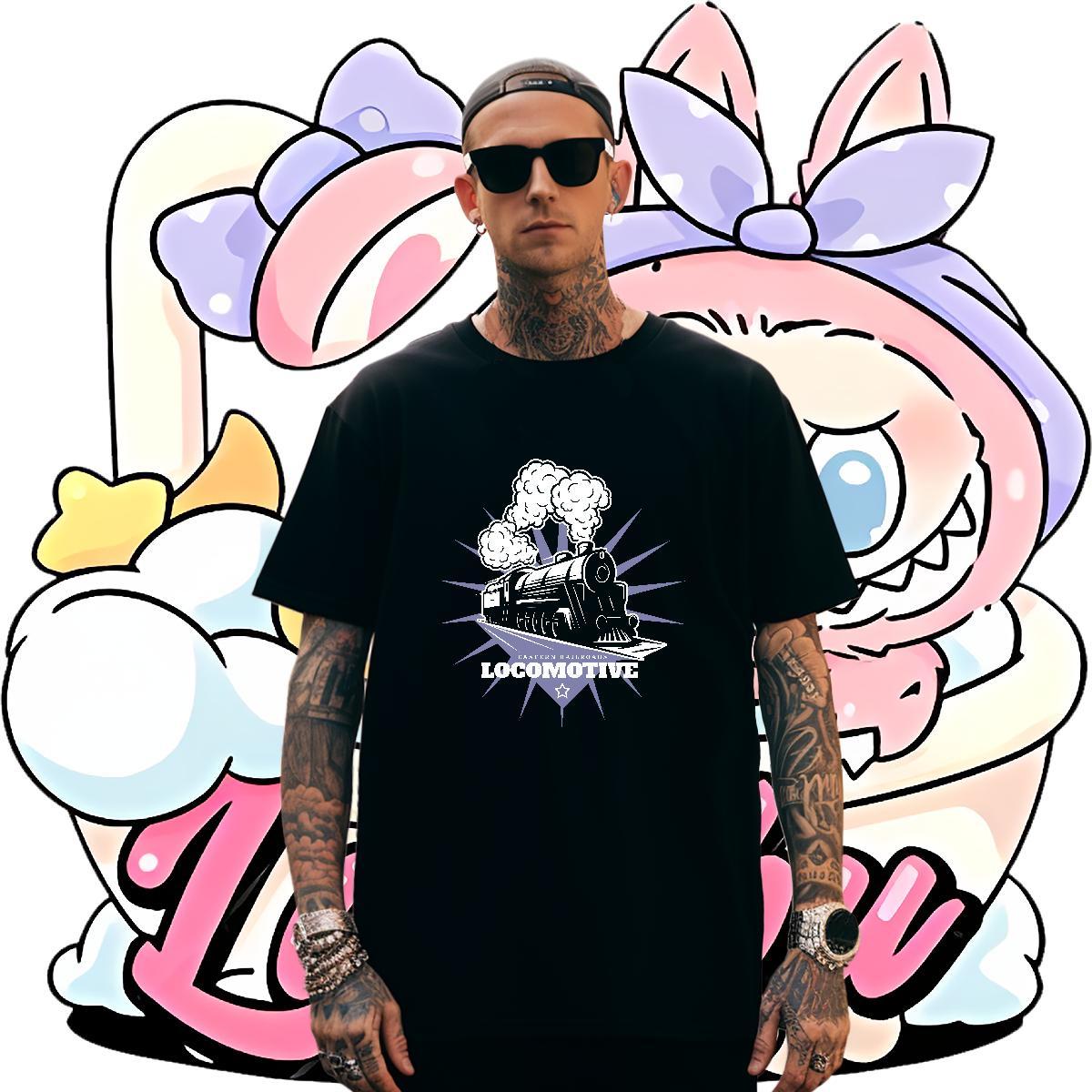 Loose Fit train Mens T Shirts Sport Tshirts 100% Cotton 230g Fashion New Breathable Crew Neck Plus Size Custom Tee Shirt