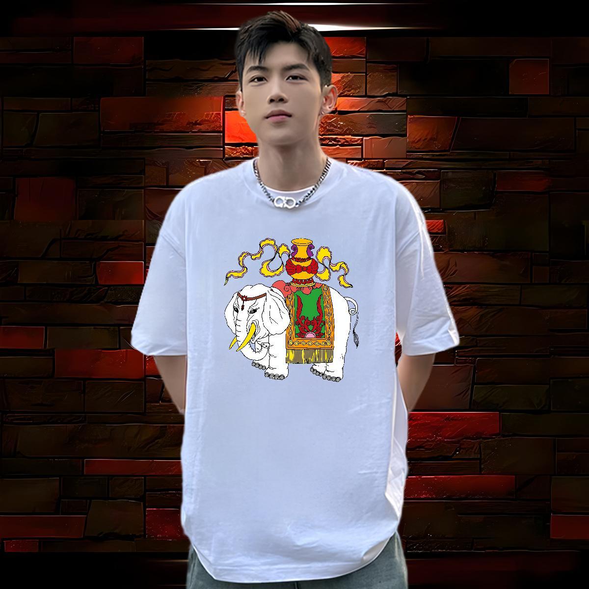 Classic Men Tees elephant Beach 230g 100% Cotton Tees Shirts Round Neck Short Sleeve High Quality Mens T Shirts Anime Print