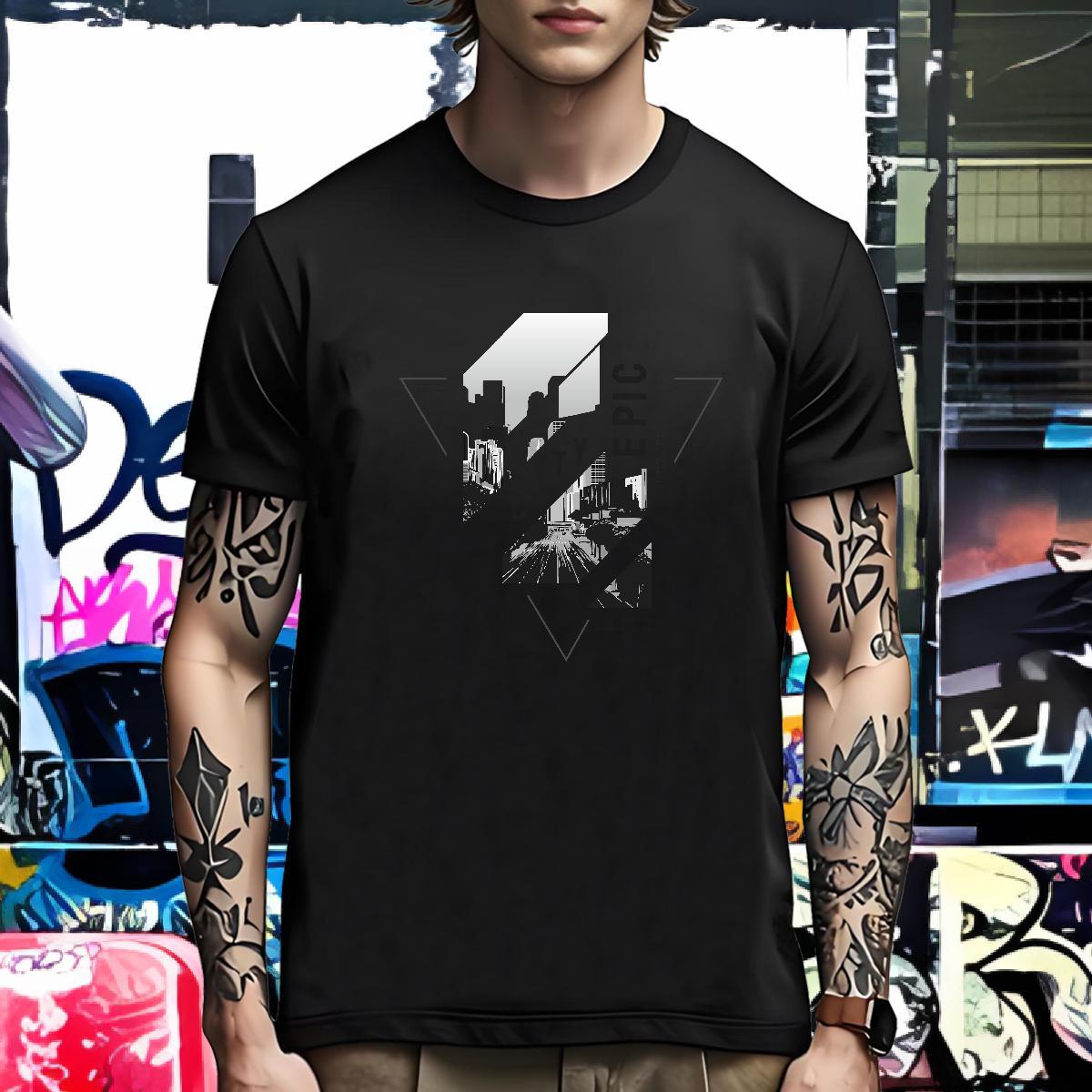 Wholesale T-Shirts Tall buildings, streets O-Neck Short Sleeve Hip Hop Black White 230g Pure Cotton Men Tees Fashion Design Clothings