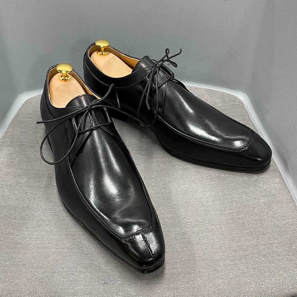 CMM Leather Shoes Mens Leather Shoes Business Casual Mens Shoes Derby Shoes Color Matching Low Top Lace Up Single Shoes