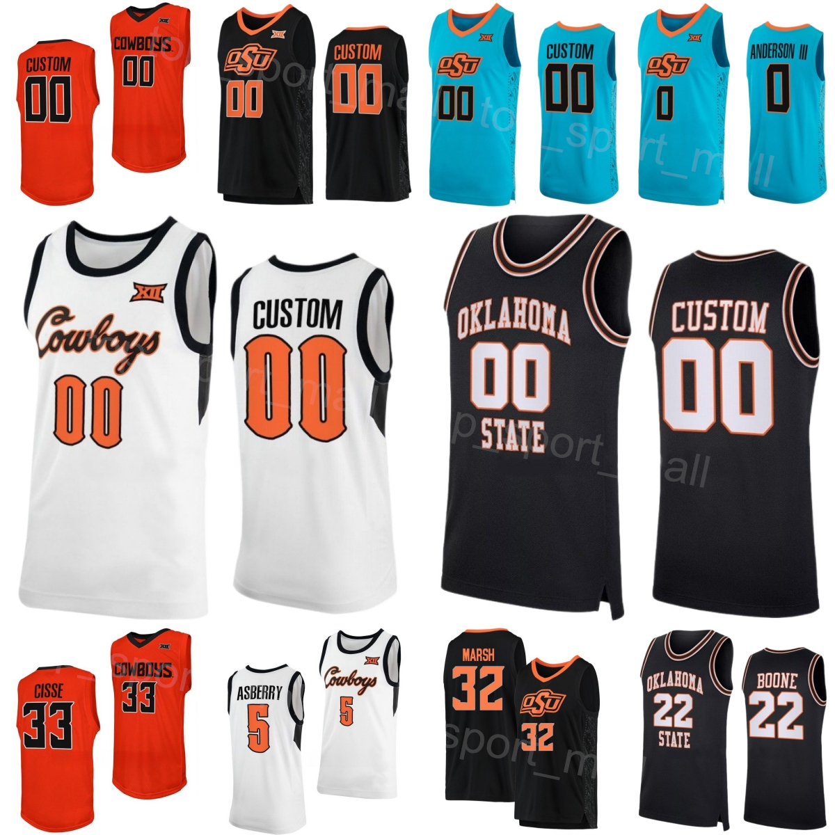 Printed Oklahoma State Cowboys College Basketball 32 Mike Marsh Jerseys Men Women Kids 21 Justin McBride 22 Kalib Boone 0 Avery Anderson III 5 Caleb Asberry 33 Cisse