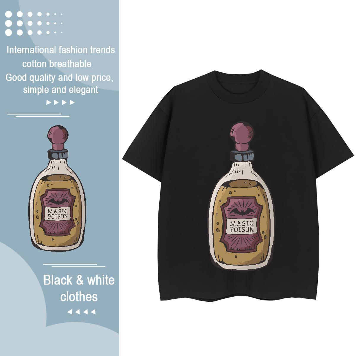 Cool Design T-Shirts bottle Short Sleeve O-Neck Beach Customized Print 230g Cotton Mens Tshirts Fashion Design Tees Shirts