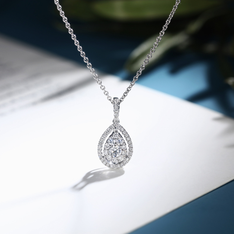 2024 Choucong Ladies Jewellery Water Drop Pendant Stunning Sterling Sier Pear Cut Pink Moissanite Dia Party Women Wedding Beach Cicle Necklace Gift
