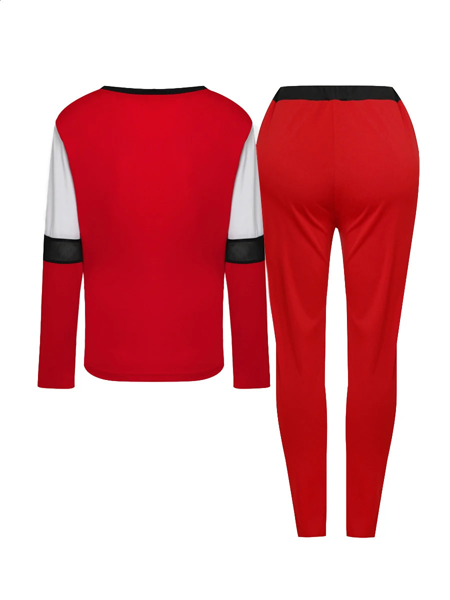 LW Plus Size Women Two Piece Color-lump Tracksuit Pants Set Patchwork Sporty Long Sleeve Conventional Collar Autumn Outfits 240813