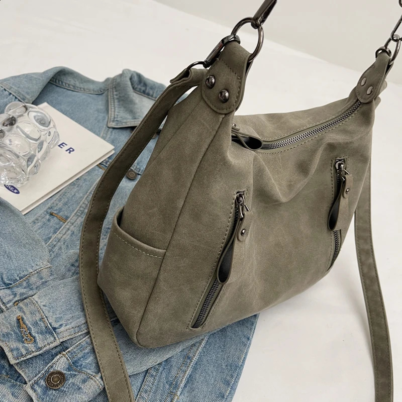 MOODS Retro Shoulder Bags For Women Frosted Leather Dual Straps Crossbody Bag 2023 Winter Big Capacity Bucket 240813