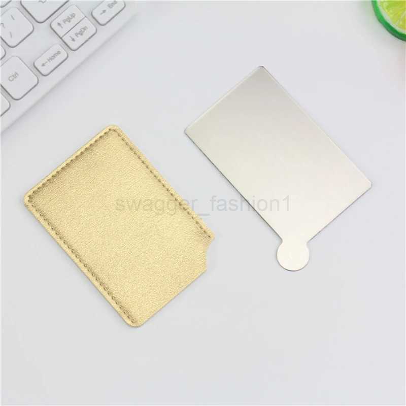 1PC Portable Mini Unbreakable Makeup Mirror Shatter Proof Card Style Pocket Cosmetic Mirror PU Leather Stainless Steel CardXJ240813