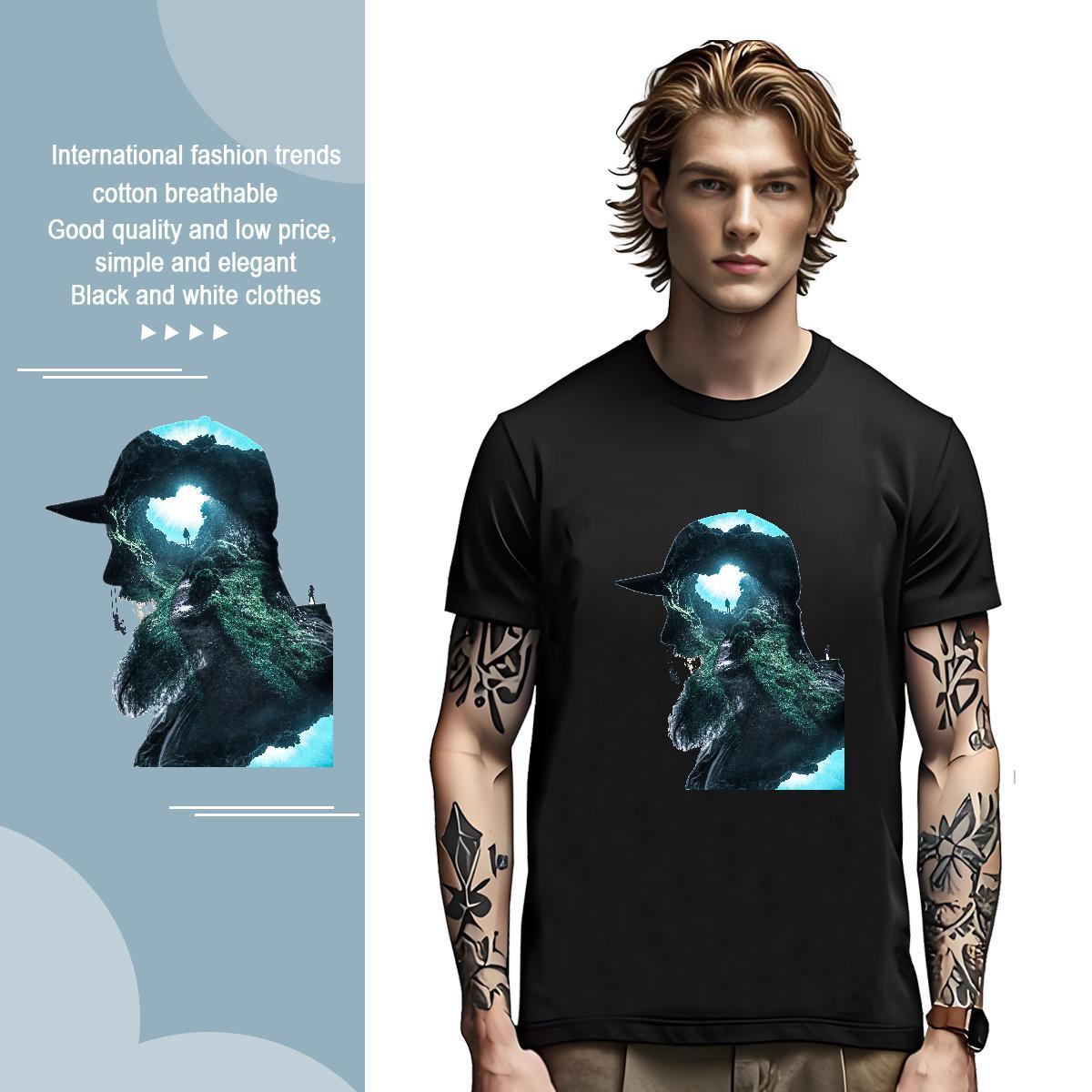 T Shirt For Man 100% Cotton 230g portrait High Street Hip Hop Crew Neck Breathable Plus Size Custom Tshirt for Man Woman Casual New Popular Tee Shirt
