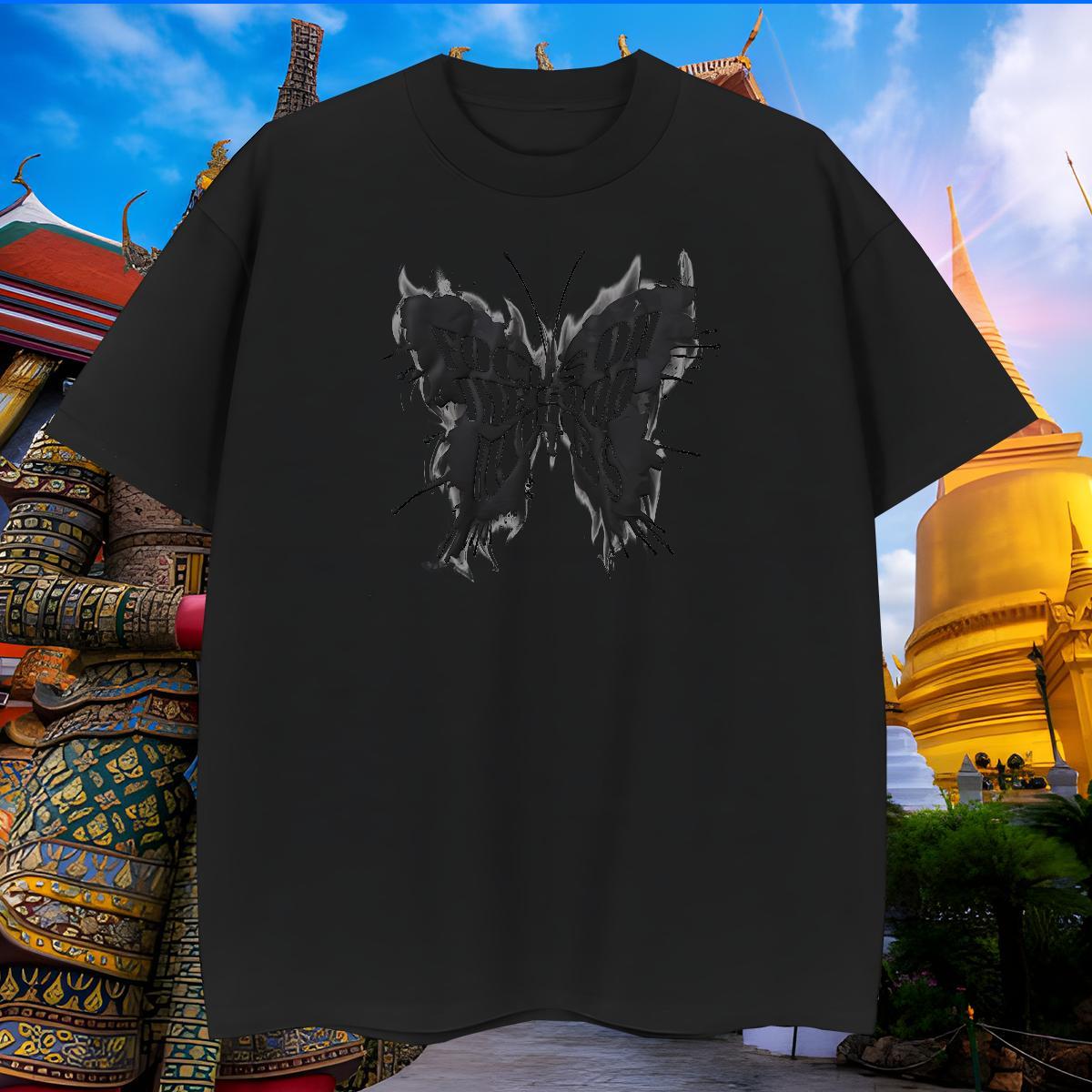 Unisex Mens T Shirts Butterfly O-Neck Short Sleeve Hip Hop Custom Anime 230g 100% Cotton Men Clothes T-Shirt DIY Customized Tees Shirts