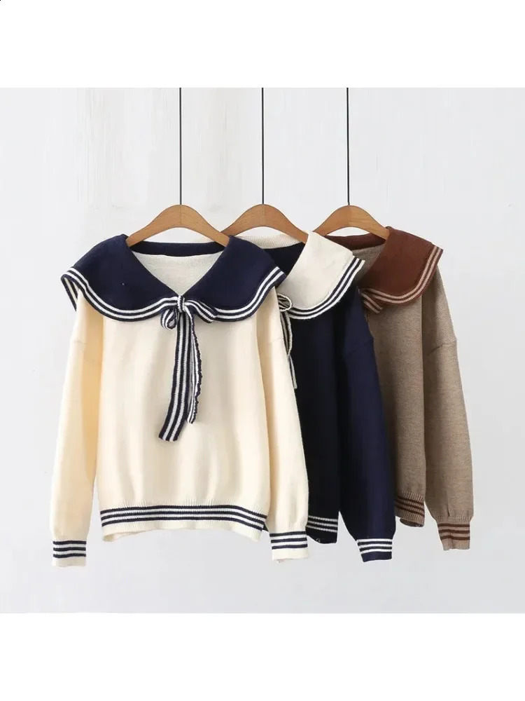 High Quality JK Navy Sweater Women Spring Sailor Collar Long Sleeves Warm Knitted Pullovers Fashion Preppy Style Knitwears 240812