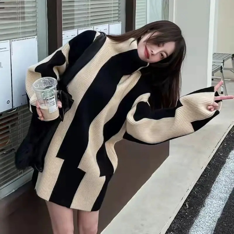 Korobov Spring Women Pullovers Sweaters Korean Chic Elegant Striped Oversize Jumpers Preppy Style Sweet Sueter Mujer 240812
