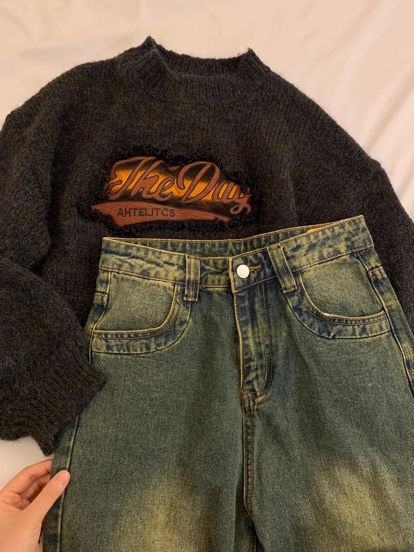 Women Grey Pullover Knitted Sweater Harajuku 90s Aesthetic Y2k Long Sleeves Sweaters Fashion Vintage 2000s Clothes Autumn 240812