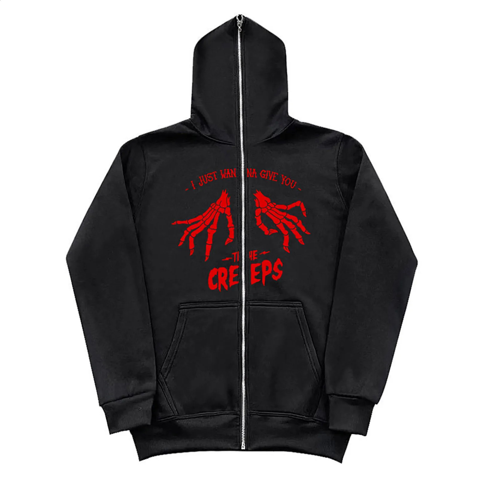 Gothic Hoodies Hip Hop Streetwear Zip Up Jackets Women Y2K Casual Sweatshirts Long Sleeve Harajuku Pocket Hooded 240812