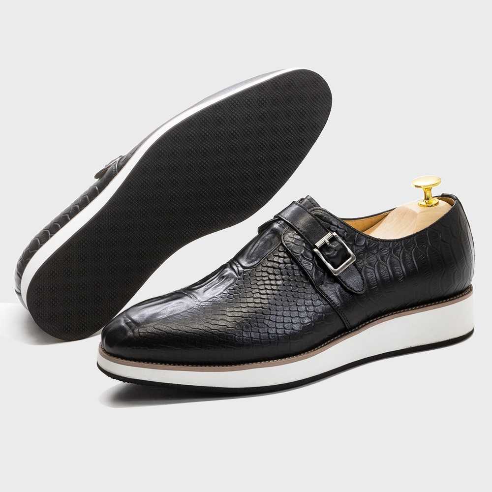 CMM Mens Casual Leather Shoes Platform Handmade Shoes Genuine Leather Single Button Thick Sole Daily Versatile Mens Shoes