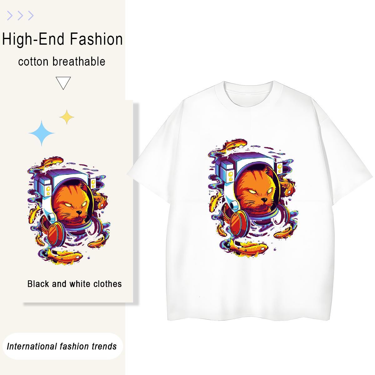 Cool Design Mens Tshirts Spring Summer 100% Cotton 230g Anime Breathable Short Sleeve cat T-Shirts for Men DIY Top Tees