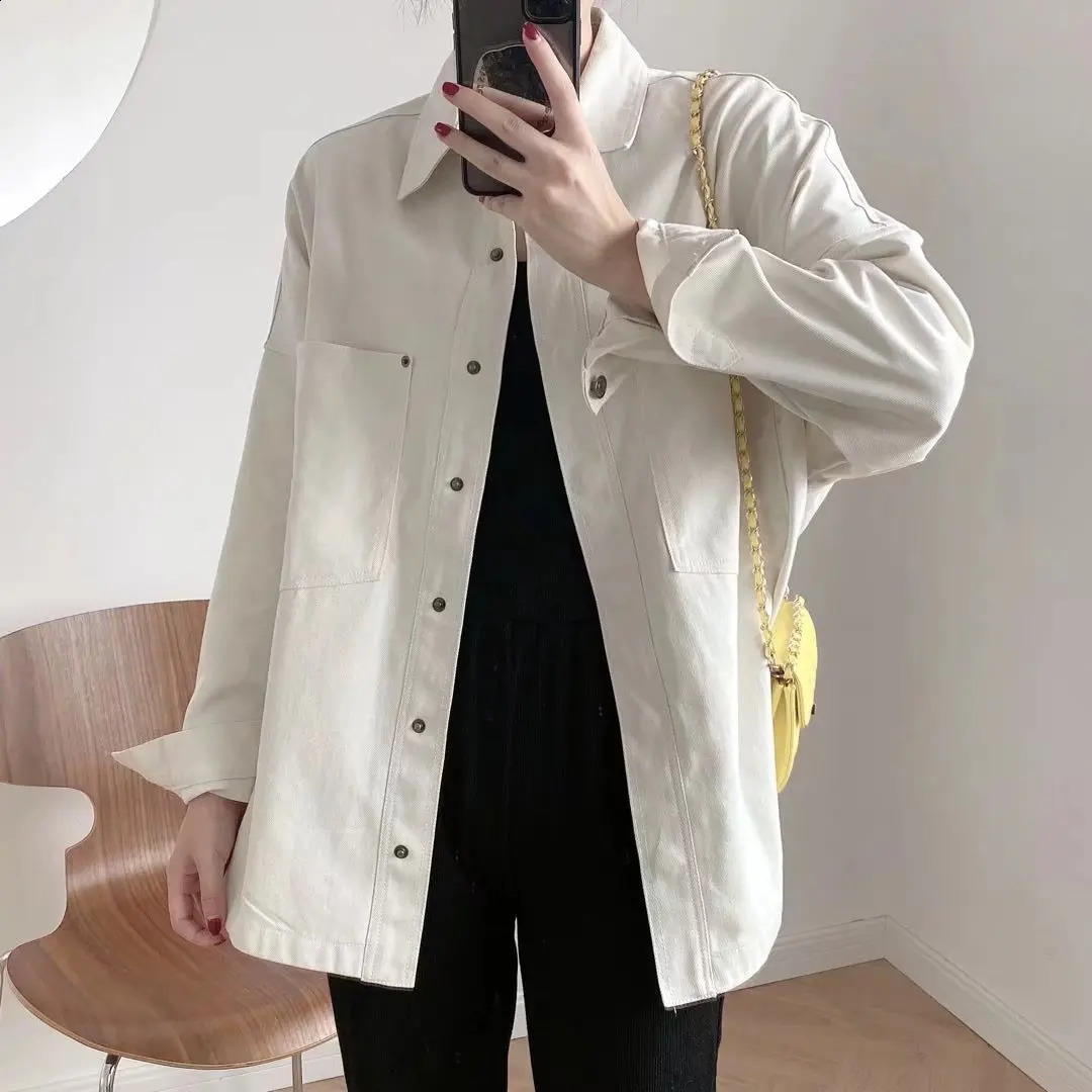 Leisure washed denim shirt 2024 spring product womens clothing urban casual washed denim top 240812