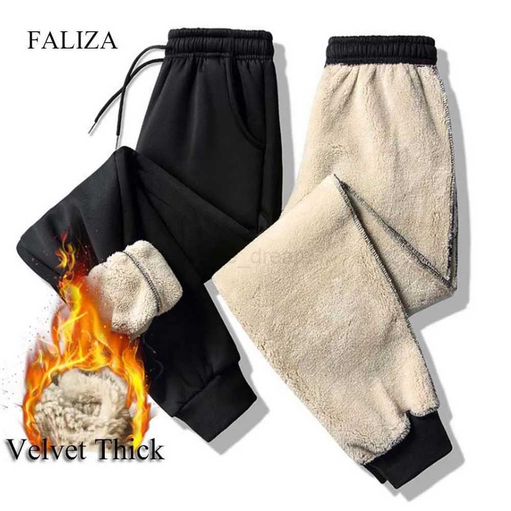 FALIZA Thick Fleece Joggers Mens Pants Winter Cotton Trousers Lambskin Cashmere Sweatpants Warm Male Casual Track Pants PAM56XJ240813