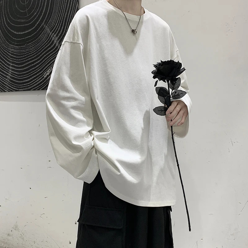 High Qualtity Oversized T-shirt for Men Long Sleeve Tee Cotton Solid Color Trend Leisure Black Grey White Korean Fashion T Shirt 240812