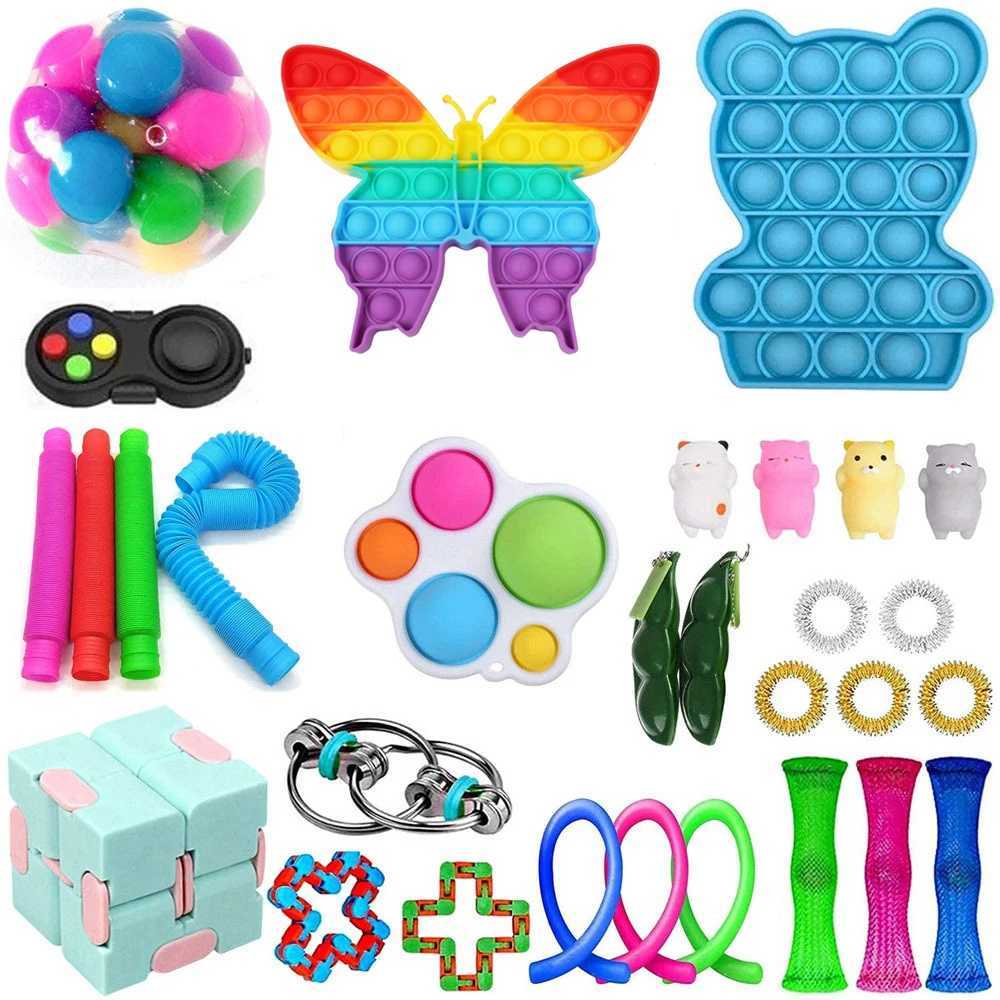 Rainbow Pop Fidget Toys Pack Push its Bubble Stress Relief Sensory Toys for Adult Children Autism Needs Squishy Squeeze Toys Y240810