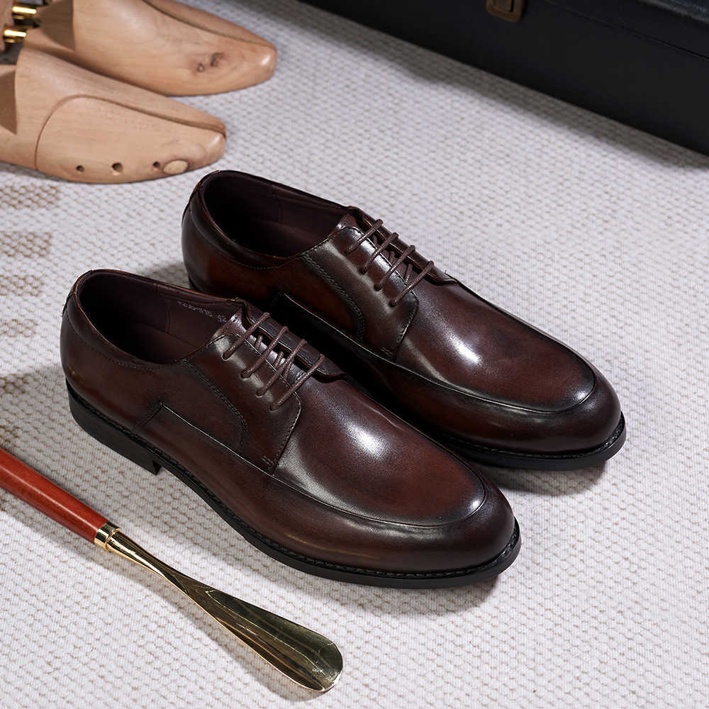 CMM Business Formal Leather Shoes Mens Highend One Piece Cowhide Made Derby Shoes Mens Formal Shoes