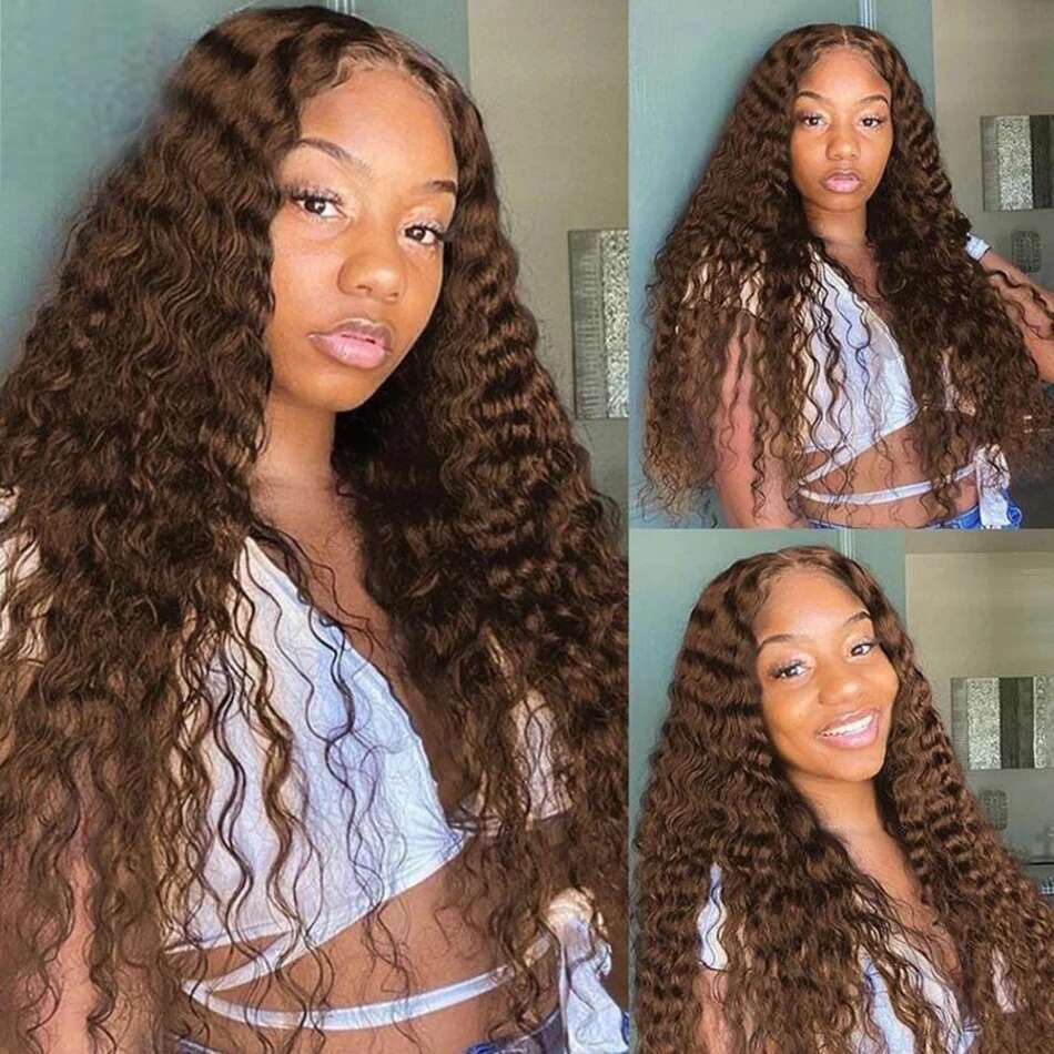 Chocolate Brown 13X6 Deep Wave Front Wigs Curly Lace Frontal Wig Colored Human Hair For Women