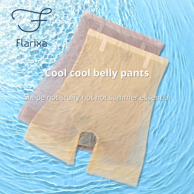 Flarixa ultrathin ice silk safety shorts for women high waisted underwear seamless weight loss abdominal pants body shape 240812