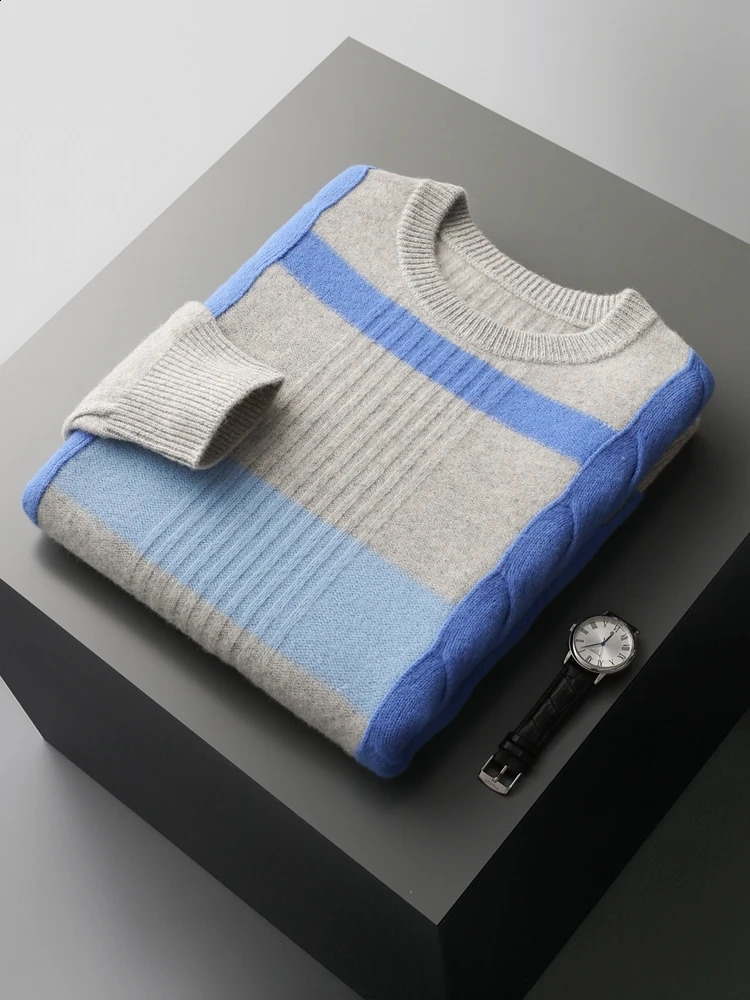 Thick Twisted Comparison 100% Merino Wool Sweater Mens OCollar Pullover Knitted AutumnWinter Casual Loose Large Jacket Top 240812