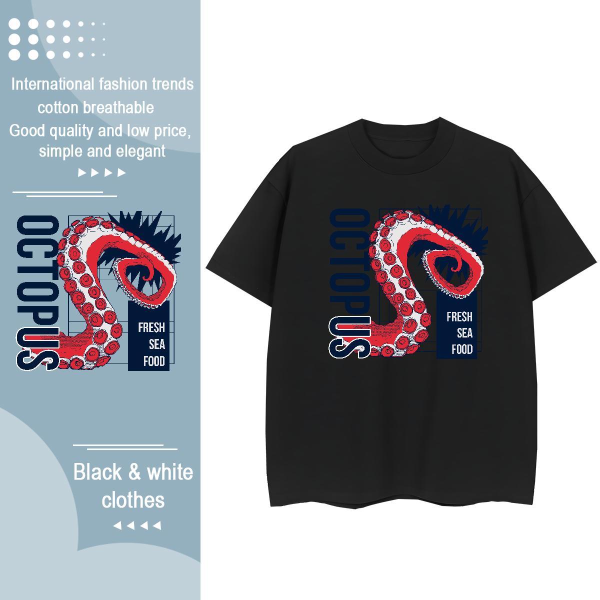 High Quality T-Shirts octopus tentacle Pure Cotton Casual Daily Wear DIY Anime 100% Cotton 230g Mens Tshirts Brand Clothings
