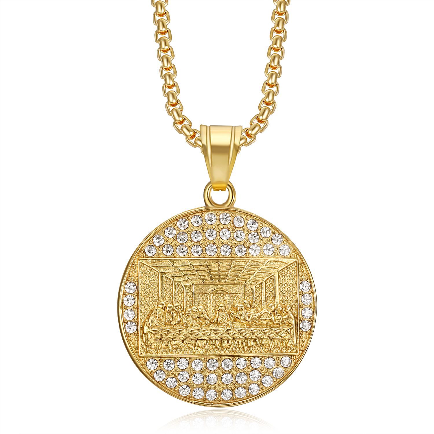 Vintage Thirteen Apostles Round Pendant Necklace The Last Supper Real Gold Plated Wonen Mens Jewelry