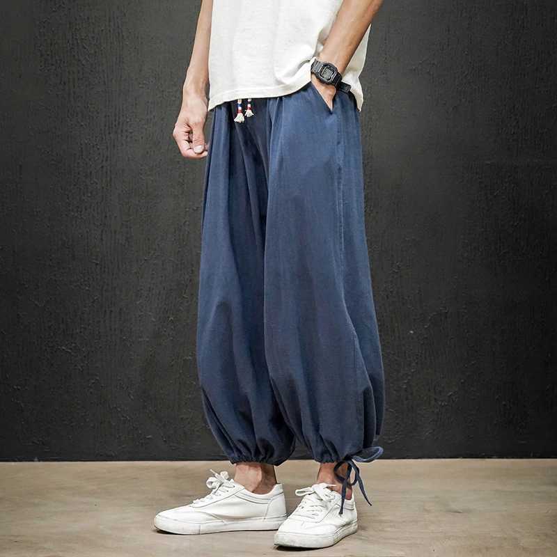 Dropshipping Men Harajuku Harem Pants 2023 Mens Summer Cotton Linen Joggers Pants Male Vintage Chinese Style Sweatpants FashionsXJ240813