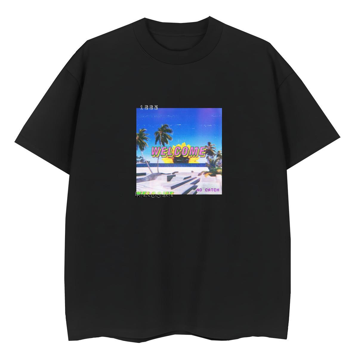 Free Shipping Tshirt for Man Woman Spring Summer 100% Cotton 230g Floral Print Breathable Crew Neck beach T-Shirts for Men 2024 New Tees